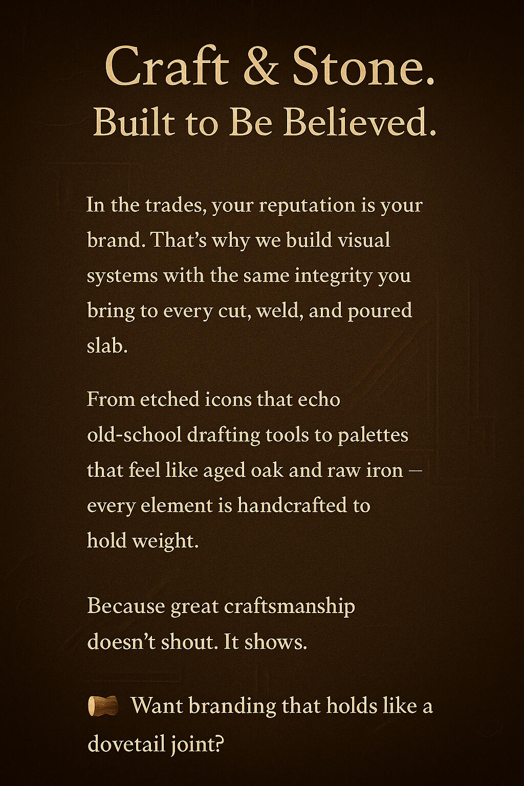 Craft & Stone Bronze design manifesto celebrating handcrafted detail; equates tangible craftsmanship with digital reliability.