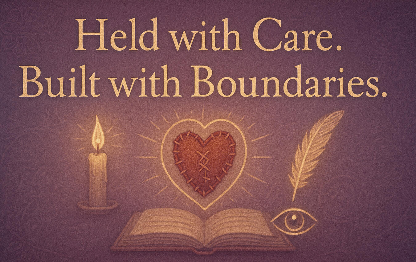 Sacred Space Heart-and-hands emblem symbolizing care held within ethical boundaries.