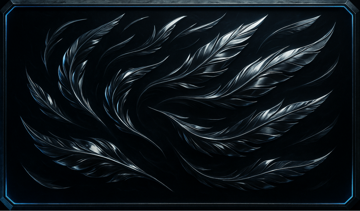 Blades of black glass spiraling in unison, frozen storm energy coalesced into liquid darkness.