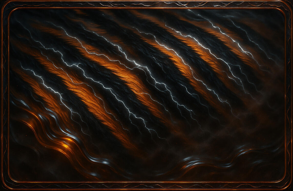 Arc Fur Burnt orange arcs etched into dark hide, primal electricity coursing through creature skin.