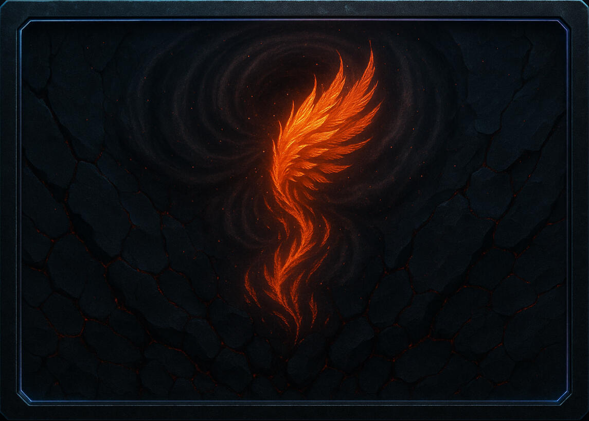 Ember Wraith Feather-shaped ember twisting upward in shadow, flame becoming sentient form