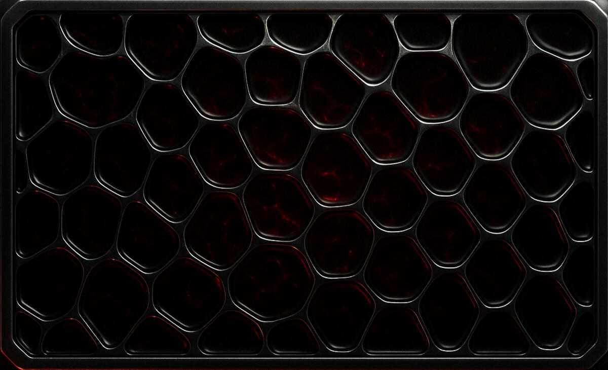 Bloodweb Lattice Black hexed resin with faint red pulses, veins of synthetic life.