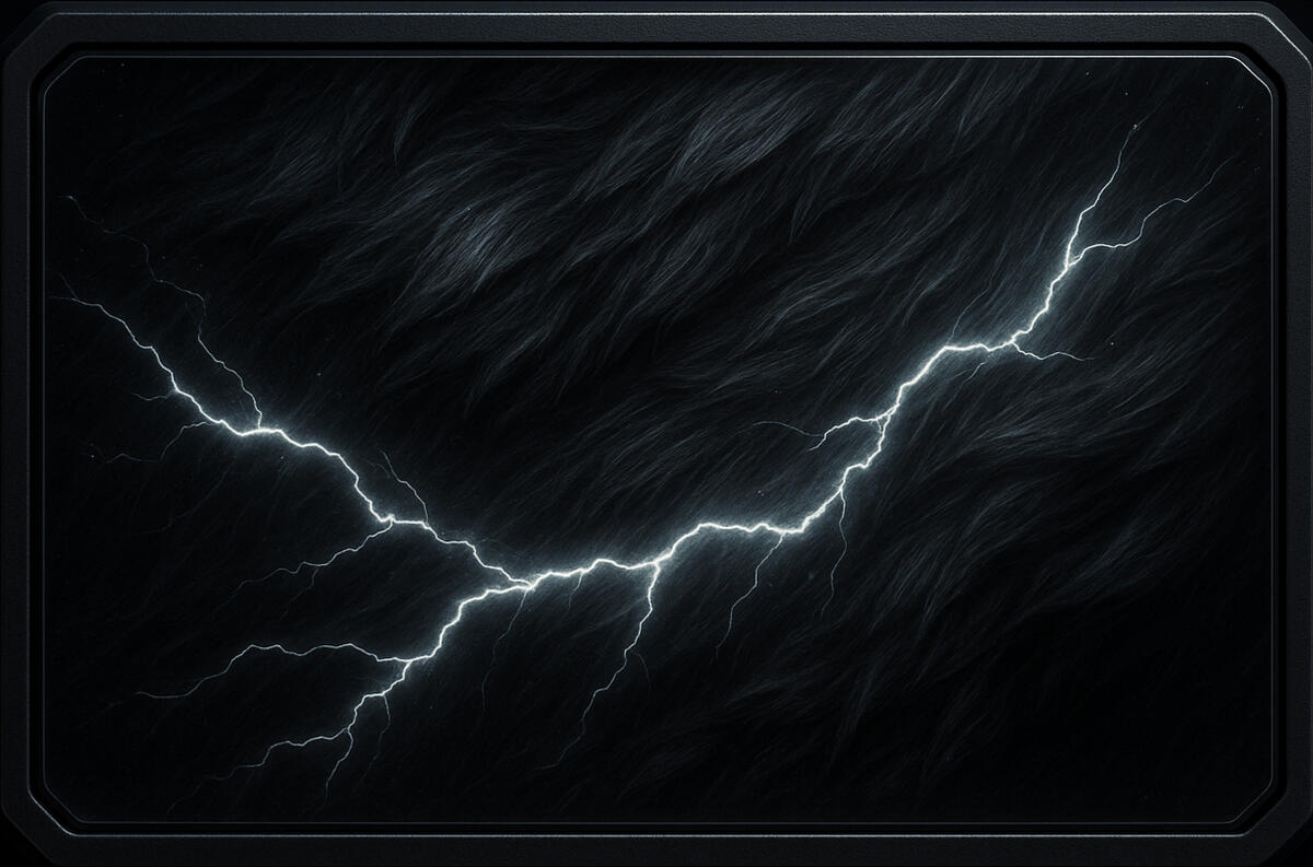 Stormhide Current Lightning webbing through textured fur, primal voltage embodied in muscle.