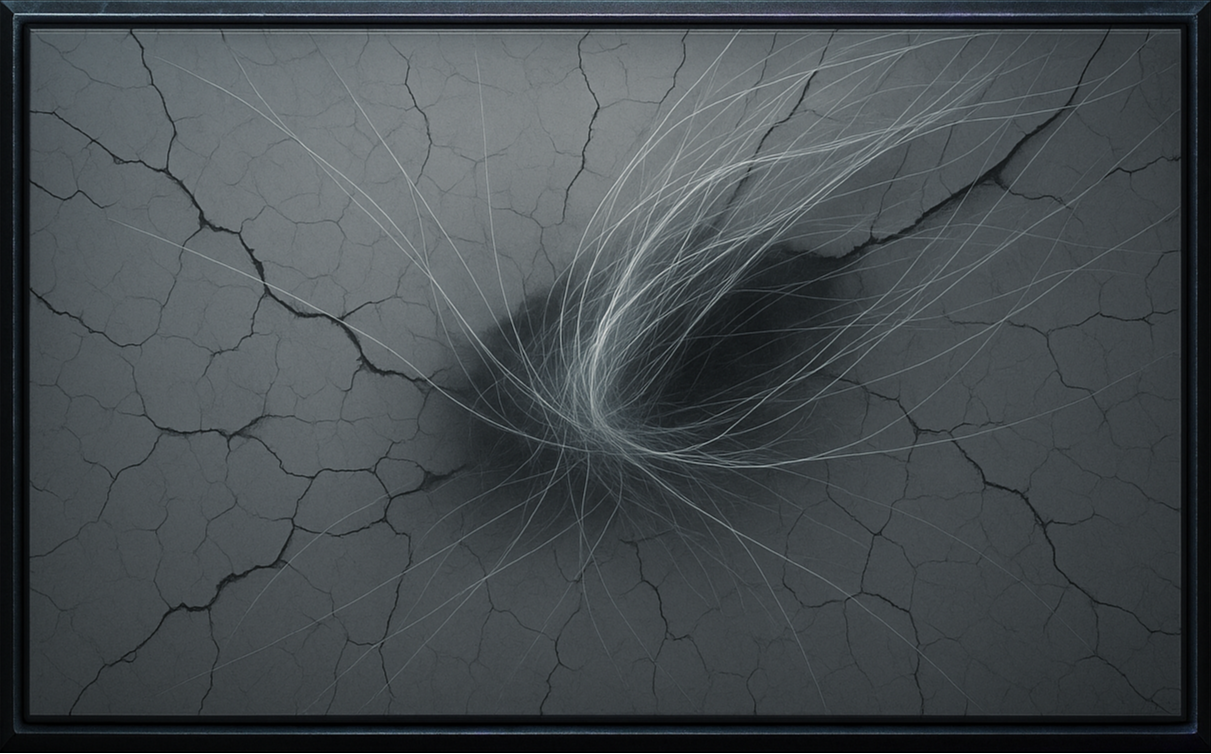Vein of Silence Vein of Silence — fractured glass pattern resembling living roots frozen mid-pulse; memory and collapse visualized in still motion.