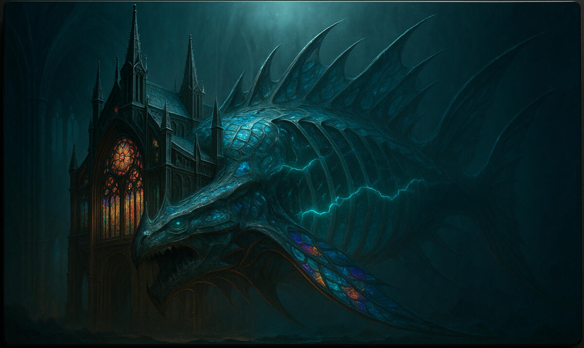 Abyssal Citadel Where leviathan coils guard a drowned cathedral, sovereignty etched in tide and terror