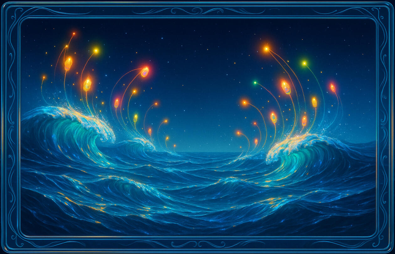 Lumen Tide Lumen Tide — ocean illuminated by bioluminescent constellations; aquatic symmetry in light and motion.