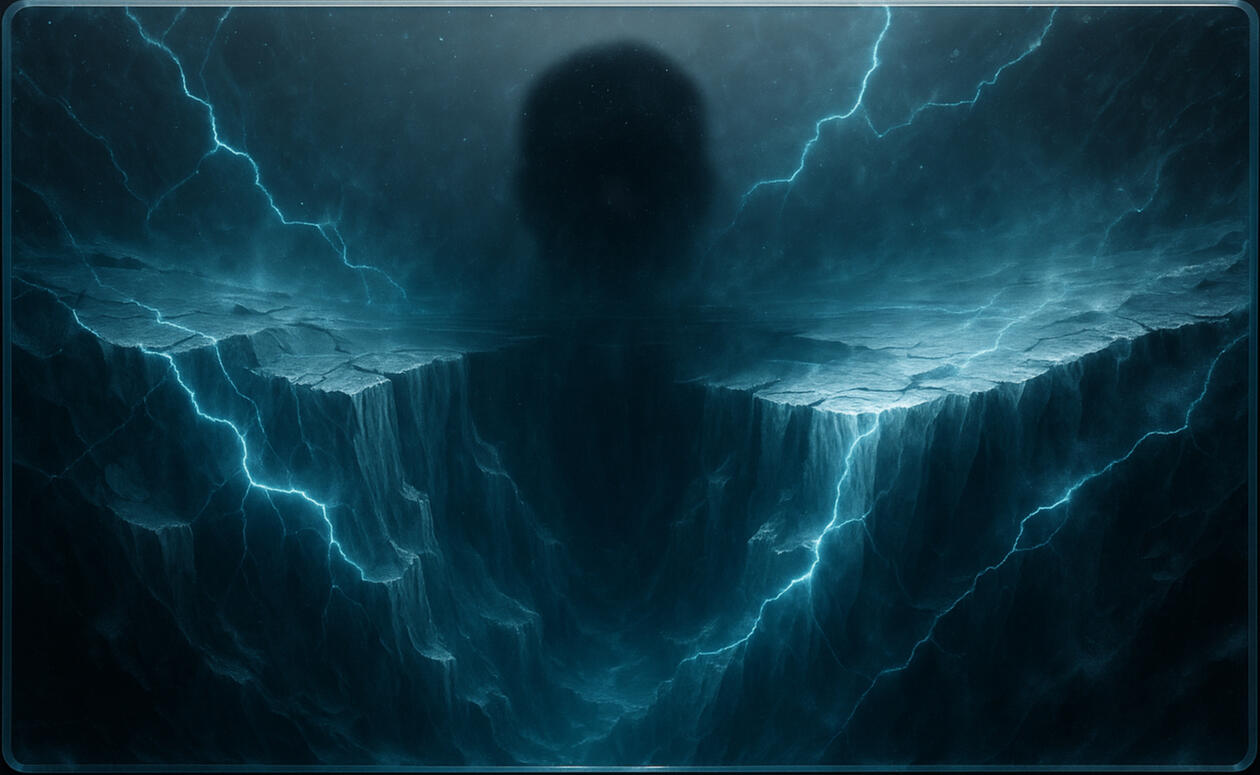 Silhouetted spectral figure rising from mist, embodying thunder’s memory in human form.