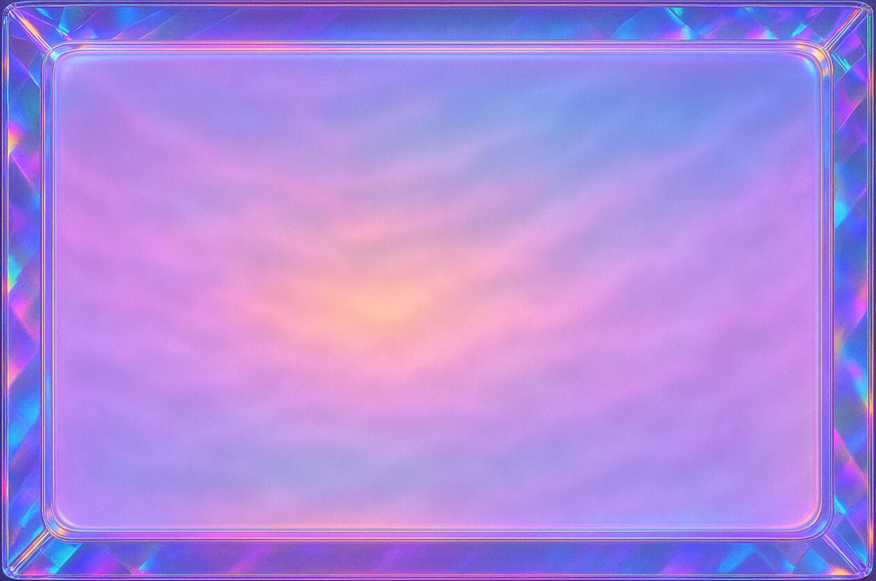 Halo Glass A smooth prismatic surface diffusing soft pastel hues of pink, violet, and amber. Its iridescent glow evokes clarity, peace, and multidimensional reflection.